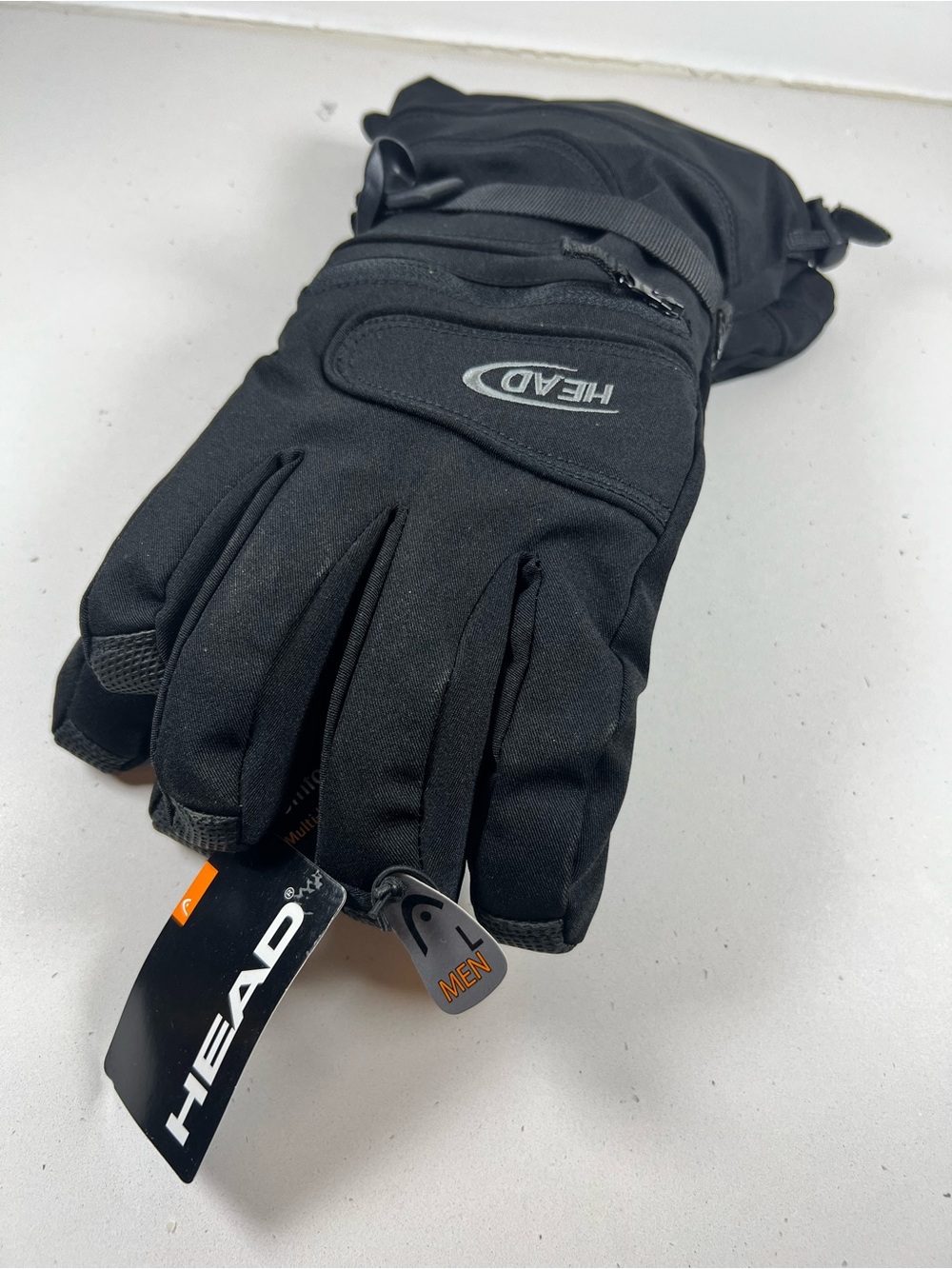 HEAD Men’s Ski Gloves Large Black Waterproof Winter Snow Snowboard Zipper Pocket